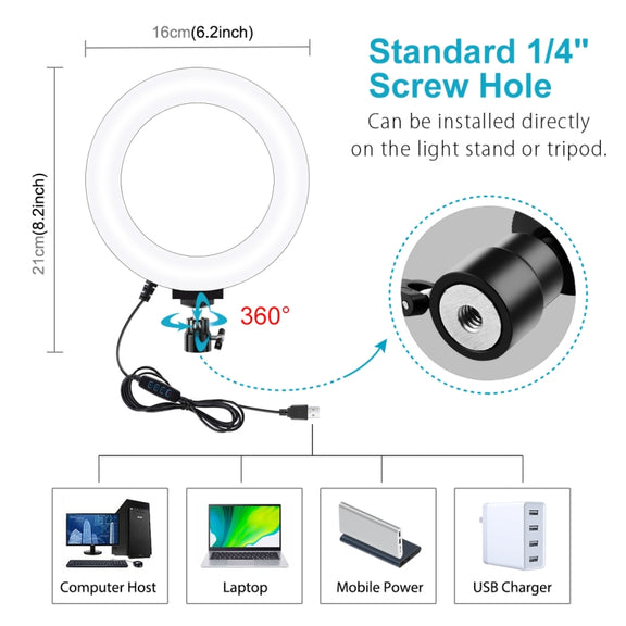 PULUZ Tripod Mount +  Extension Rod + Live Broadcast Dual Phone Bracket + 6.2 inch 16cm LED Ring Vlogging Video Light Kits