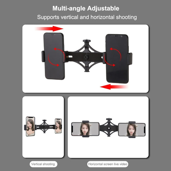 PULUZ Tripod Mount +  Extension Rod + Live Broadcast Dual Phone Bracket + 6.2 inch 16cm LED Ring Vlogging Video Light Kits