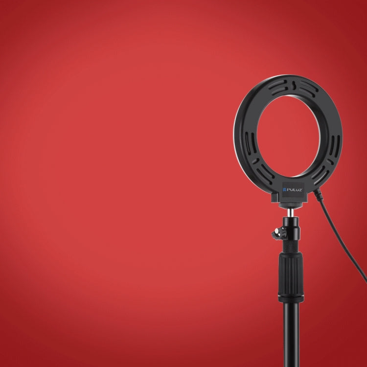 PULUZ 4.7 inch 12cm Curved Surface Ring Light + Round Base Desktop Mount USB 10 Modes 8 Colors RGBW Dimmable LED Ring Selfie Beauty Vlogging Photography Video Lights with Cold Shoe Tripod Ball Head(Black)
