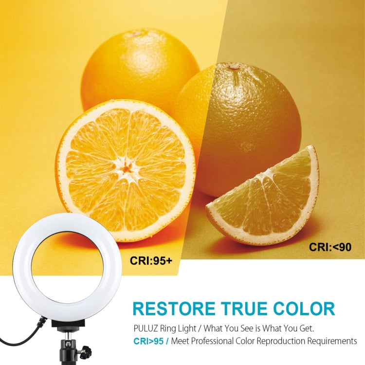PULUZ 4.7 inch 12cm Curved Surface Ring Light + Round Base Desktop Mount USB 10 Modes 8 Colors RGBW Dimmable LED Ring Selfie Beauty Vlogging Photography Video Lights with Cold Shoe Tripod Ball Head(Black)