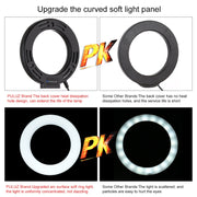 PULUZ 4.7 inch 12cm Curved Surface Ring Light + Round Base Desktop Mount USB 10 Modes 8 Colors RGBW Dimmable LED Ring Selfie Beauty Vlogging Photography Video Lights with Cold Shoe Tripod Ball Head(Black)