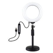 PULUZ 6.2 inch 16cm USB 10 Modes 8 Colors RGBW Dimmable LED Ring Vlogging Photography Video Lights + Round Base Desktop Mount with Cold Shoe Tripod Ball Head(Black)