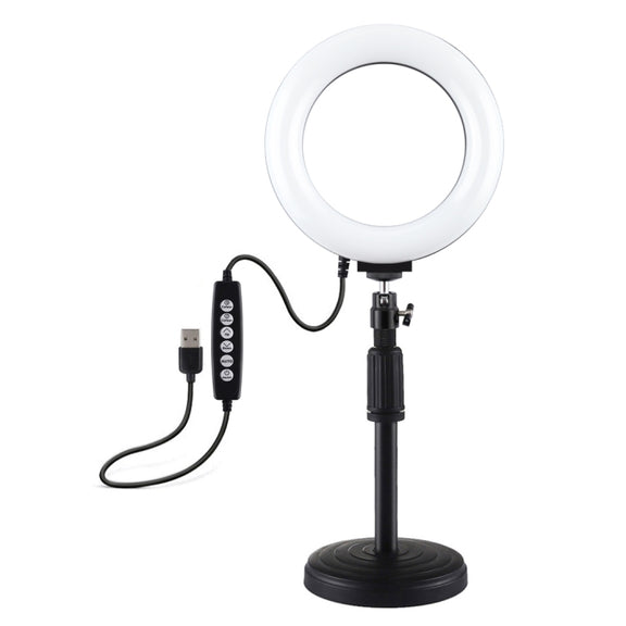 PULUZ 6.2 inch 16cm USB 10 Modes 8 Colors RGBW Dimmable LED Ring Vlogging Photography Video Lights + Round Base Desktop Mount with Cold Shoe Tripod Ball Head(Black)