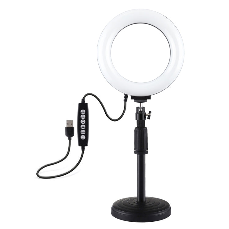 PULUZ 6.2 inch 16cm USB 10 Modes 8 Colors RGBW Dimmable LED Ring Vlogging Photography Video Lights + Round Base Desktop Mount with Cold Shoe Tripod Ball Head(Black)