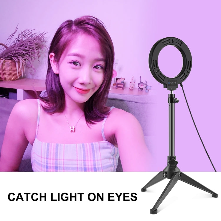 PULUZ 4.7 inch 12cm USB 10 Modes 8 Colors RGBW Dimmable LED Ring Vlogging Photography Video Lights + Desktop Tripod  Mount with Cold Shoe Tripod Ball Head(Black)