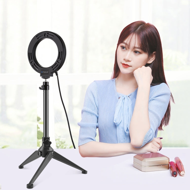 PULUZ 4.7 inch 12cm USB 10 Modes 8 Colors RGBW Dimmable LED Ring Vlogging Photography Video Lights + Desktop Tripod  Mount with Cold Shoe Tripod Ball Head(Black)