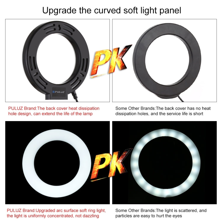 PULUZ 4.7 inch 12cm USB 10 Modes 8 Colors RGBW Dimmable LED Ring Vlogging Photography Video Lights + Desktop Tripod  Mount with Cold Shoe Tripod Ball Head(Black)