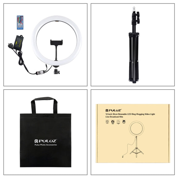 PULUZ 11.8 inch 30cm RGB Light 1.1m Tripod Mount Dimmable LED Ring Vlogging Selfie Photography Video Lights Live Broadcast Kits with Cold Shoe Tripod Ball Head & Phone Clamp(AU Plug)