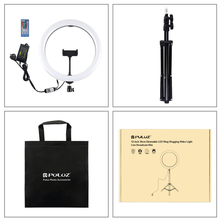 PULUZ 11.8 inch 30cm RGB Light 1.1m Tripod Mount Dimmable LED Ring Vlogging Selfie Photography Video Lights Live Broadcast Kits with Cold Shoe Tripod Ball Head & Phone Clamp(AU Plug)