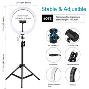 PULUZ 11.8 inch 30cm RGB Light 1.1m Tripod Mount Dimmable LED Ring Vlogging Selfie Photography Video Lights Live Broadcast Kits with Cold Shoe Tripod Ball Head & Phone Clamp(AU Plug)