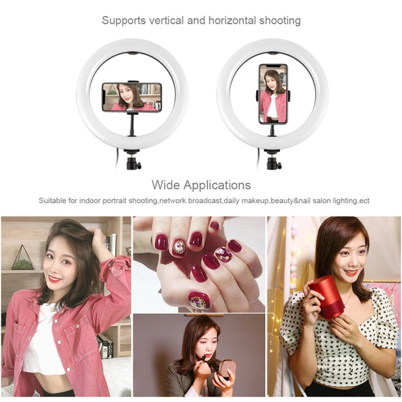 PULUZ 1.1m Tripod Mount + 10.2 inch 26cm Curved Surface RGBW LED Ring Vlogging Video Light  Live Broadcast Kits with Remote Control & Phone Clamp(Black)