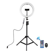 PULUZ 1.1m Tripod Mount + 10.2 inch 26cm Curved Surface RGBW LED Ring Vlogging Video Light  Live Broadcast Kits with Remote Control & Phone Clamp(Black)