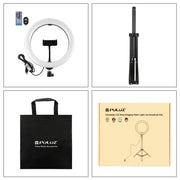 PULUZ 10.2 inch 26cm RGBW Light + 1.65m Tripod Mount Curved Surface USB RGBW Dimmable LED Ring Vlogging Video Light Live Broadcast Kits with Cold Shoe Tripod Ball Head & Phone Clamp & Remote Control(Black)