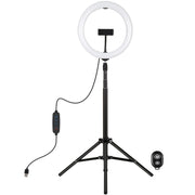 PULUZ 10.2 inch 26cm Light + 1.65m Tripod Mount Curved Surface USB 3 Modes Dimmable Dual Color Temperature Ring Vlogging Video Light Live Broadcast Kits with Phone Clamp & Selfie Remote Control(Black)