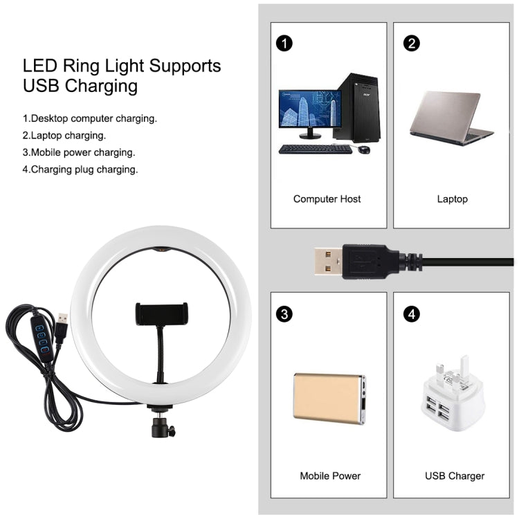PULUZ 10.2 inch 26cm Light + 1.65m Tripod Mount Curved Surface USB 3 Modes Dimmable Dual Color Temperature Ring Vlogging Video Light Live Broadcast Kits with Phone Clamp & Selfie Remote Control(Black)