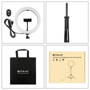 PULUZ 10.2 inch 26cm Light + 1.65m Tripod Mount Curved Surface USB 3 Modes Dimmable Dual Color Temperature Ring Vlogging Video Light Live Broadcast Kits with Phone Clamp & Selfie Remote Control(Black)