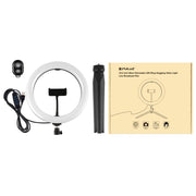 PULUZ 10.2 inch 26cm Light + Desktop Tripod Mount USB 3 Modes Dimmable Dual Color Temperature LED Curved Diffuse Light Ring Vlogging Selfie Photography Video Lights with Phone Clamp & Selfie Remote Control(Black)