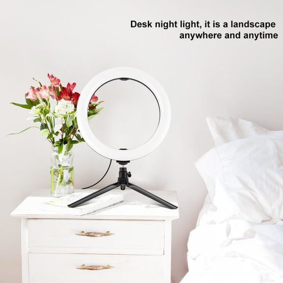 PULUZ 10.2 inch 26cm Light + Desktop Tripod Mount USB 3 Modes Dimmable Dual Color Temperature LED Curved Diffuse Light Ring Vlogging Selfie Photography Video Lights with Phone Clamp & Selfie Remote Control(Black)