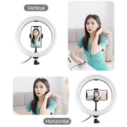 PULUZ 10.2 inch 26cm Light + Desktop Tripod Mount USB 3 Modes Dimmable Dual Color Temperature LED Curved Diffuse Light Ring Vlogging Selfie Photography Video Lights with Phone Clamp & Selfie Remote Control(Black)