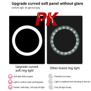 PULUZ 10.2 inch 26cm Light + Desktop Tripod Mount USB 3 Modes Dimmable Dual Color Temperature LED Curved Diffuse Light Ring Vlogging Selfie Photography Video Lights with Phone Clamp & Selfie Remote Control(Black)