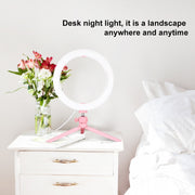 PULUZ 10.2 inch 26cm Light + Desktop Tripod Mount USB 3 Modes Dimmable Dual Color Temperature LED Curved Diffuse Light Ring Vlogging Selfie Photography Video Lights with Phone Clamp(Pink)