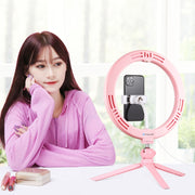 PULUZ 10.2 inch 26cm Light + Desktop Tripod Mount USB 3 Modes Dimmable Dual Color Temperature LED Curved Diffuse Light Ring Vlogging Selfie Photography Video Lights with Phone Clamp(Pink)