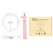 PULUZ 10.2 inch 26cm Light + Desktop Tripod Mount USB 3 Modes Dimmable Dual Color Temperature LED Curved Diffuse Light Ring Vlogging Selfie Photography Video Lights with Phone Clamp(Pink)
