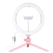 PULUZ 10.2 inch 26cm Light + Desktop Tripod Mount USB 3 Modes Dimmable Dual Color Temperature LED Curved Diffuse Light Ring Vlogging Selfie Photography Video Lights with Phone Clamp(Pink)