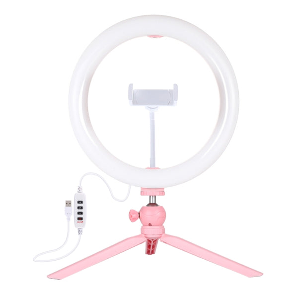 PULUZ 10.2 inch 26cm Light + Desktop Tripod Mount USB 3 Modes Dimmable Dual Color Temperature LED Curved Diffuse Light Ring Vlogging Selfie Photography Video Lights with Phone Clamp(Pink)