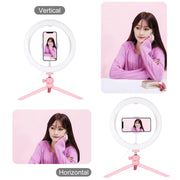 PULUZ 10.2 inch 26cm Light + Desktop Tripod Mount USB 3 Modes Dimmable Dual Color Temperature LED Curved Diffuse Light Ring Vlogging Selfie Photography Video Lights with Phone Clamp(Pink)