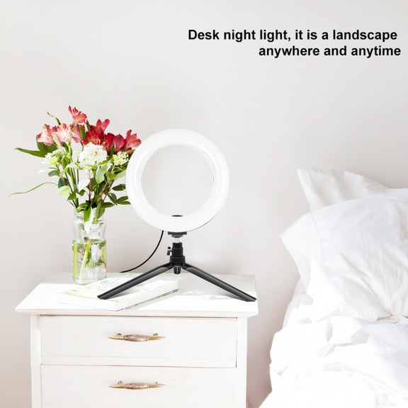 PULUZ 7.9 inch 20cm Light + Desktop Tripod Mount USB 3 Modes Dimmable Dual Color Temperature LED Curved Light Ring Vlogging Selfie Beauty Photography Video Lights with Phone Clamp(Black)