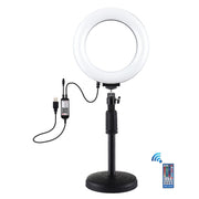 PULUZ 6.2 inch 16cm RGBW Light + Round Base Desktop Holder USB Dimmable LED Ring Vlogging Photography Video Lights with Cold Shoe Tripod Ball Head & Remote Control(Black)