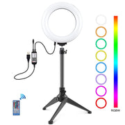PULUZ 6.2 inch 16cm RGBW Light + Desktop Tripod Mount + USB Dimmable LED Ring Vlogging Photography Video Lights with Cold Shoe Tripod Ball Head & Remote Control(Black)