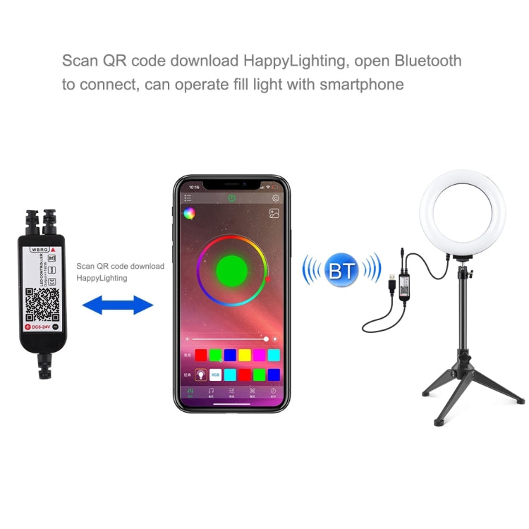PULUZ 6.2 inch 16cm RGBW Light + Desktop Tripod Mount + USB Dimmable LED Ring Vlogging Photography Video Lights with Cold Shoe Tripod Ball Head & Remote Control(Black)