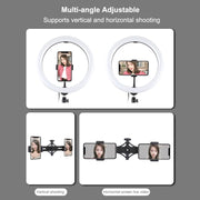 PULUZ 11.8 inch 30cm RGBW Light + 1.65m Mount + Dual Phone Brackets Curved Surface RGBW Dimmable LED Ring Selfie Vlogging Light  Live Broadcast Kits with Cold Shoe Tripod Adapter & Phone Clamp & Remote Control(Black)