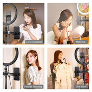 PULUZ 11.8 inch 30cm RGBW Light + 1.65m Mount + Dual Phone Brackets Curved Surface RGBW Dimmable LED Ring Selfie Vlogging Light  Live Broadcast Kits with Cold Shoe Tripod Adapter & Phone Clamp & Remote Control(Black)