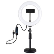 PULUZ 7.9 inch 20cm Light+ Round Base Desktop Holder USB 3 Modes Dimmable Dual Color Temperature LED Curved Light Ring Vlogging Selfie Photography Video Lights with Phone Clamp(Black)