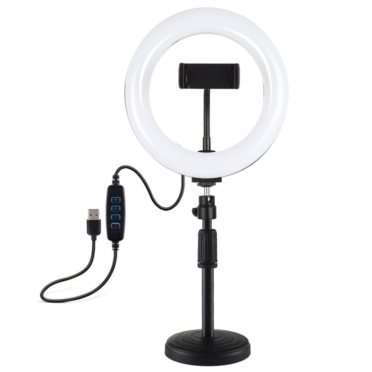 PULUZ 7.9 inch 20cm Light+ Round Base Desktop Holder USB 3 Modes Dimmable Dual Color Temperature LED Curved Light Ring Vlogging Selfie Photography Video Lights with Phone Clamp(Black)