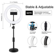 PULUZ 7.9 inch 20cm Light+ Round Base Desktop Holder USB 3 Modes Dimmable Dual Color Temperature LED Curved Light Ring Vlogging Selfie Photography Video Lights with Phone Clamp(Black)