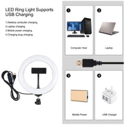 PULUZ 7.9 inch 20cm Light+ Round Base Desktop Holder USB 3 Modes Dimmable Dual Color Temperature LED Curved Light Ring Vlogging Selfie Photography Video Lights with Phone Clamp(Black)