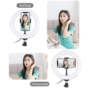 PULUZ 7.9 inch 20cm Light+ Round Base Desktop Holder USB 3 Modes Dimmable Dual Color Temperature LED Curved Light Ring Vlogging Selfie Photography Video Lights with Phone Clamp(Black)