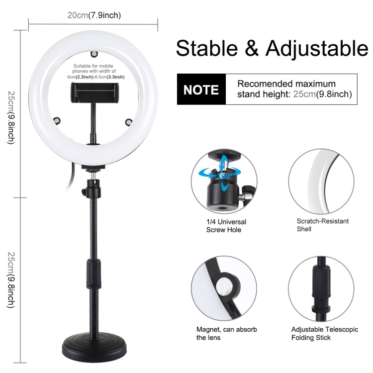 PULUZ 7.9 inch 20cm Mirror Light + Round Base Desktop Mount 3 Modes Dimmable Dual Color Temperature LED Curved Light Ring Vlogging Selfie Photography Video Lights with Phone Clamp(Black) - free shipping - PMC Jewellery - Order now!