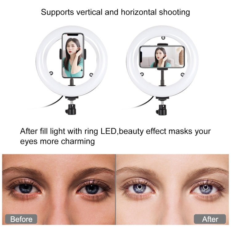 PULUZ 7.9 inch 20cm Mirror Light + Round Base Desktop Mount 3 Modes Dimmable Dual Color Temperature LED Curved Light Ring Vlogging Selfie Photography Video Lights with Phone Clamp(Black) - free shipping - PMC Jewellery - Order now!