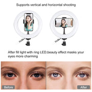PULUZ 7.9 inch 20cm RGBW Light + Round Base Desktop Mount Dimmable LED Dual Color Temperature LED Curved Light Ring Vlogging Selfie Photography Video Lights with Phone Clamp(Black)