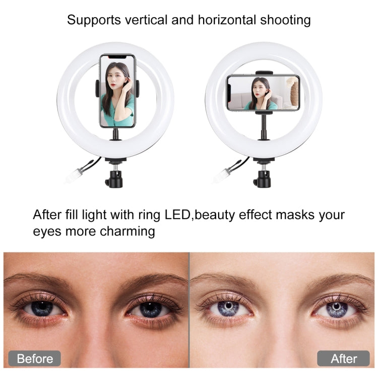 PULUZ 7.9 inch 20cm RGBW Light + Round Base Desktop Mount Dimmable LED Dual Color Temperature LED Curved Light Ring Vlogging Selfie Photography Video Lights with Phone Clamp(Black)