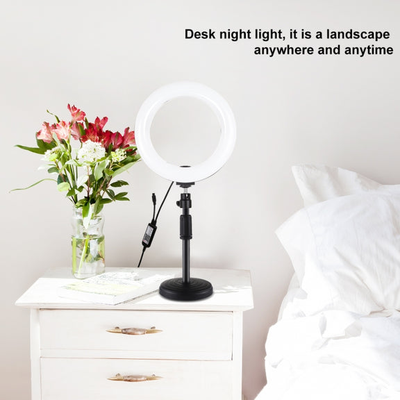 PULUZ 7.9 inch 20cm RGBW Light + Round Base Desktop Mount Dimmable LED Dual Color Temperature LED Curved Light Ring Vlogging Selfie Photography Video Lights with Phone Clamp(Black)