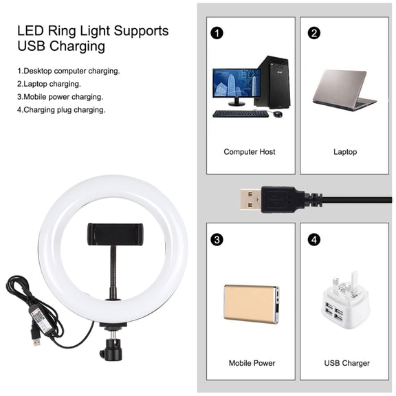 PULUZ 7.9 inch 20cm RGBW Light + Round Base Desktop Mount Dimmable LED Dual Color Temperature LED Curved Light Ring Vlogging Selfie Photography Video Lights with Phone Clamp(Black)