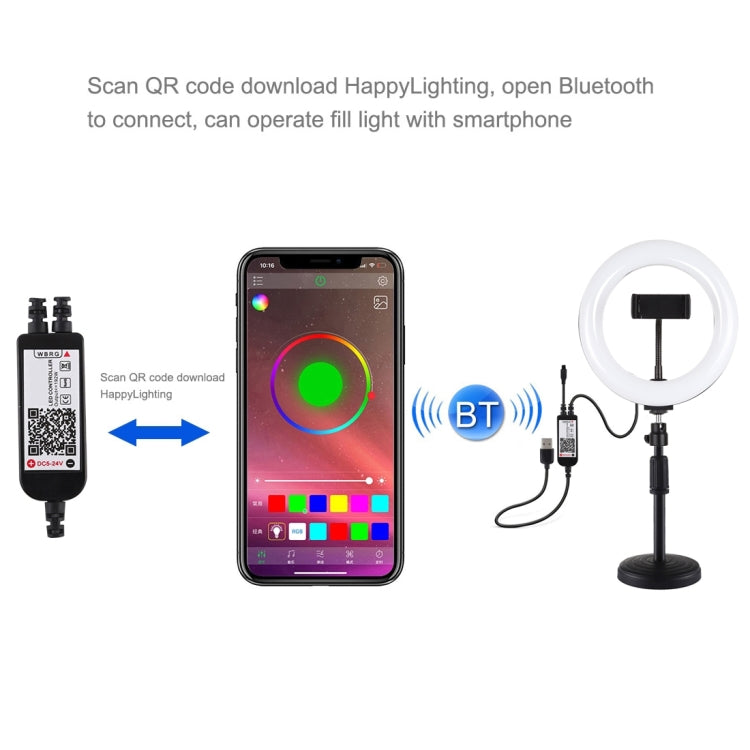 PULUZ 7.9 inch 20cm RGBW Light + Round Base Desktop Mount Dimmable LED Dual Color Temperature LED Curved Light Ring Vlogging Selfie Photography Video Lights with Phone Clamp(Black) - free shipping - PMC Jewellery - Order now!