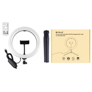 PULUZ 10.2 inch 26cm Marquee LED RGBWW Selfie Beauty Light + Desktop Tripod Mount 168 LED Dual-color Temperature Dimmable Ring Vlogging Photography Video Lights with Cold Shoe Tripod Ball Head & Remote Control & Phone Clamp(Black)