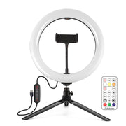 PULUZ 10.2 inch 26cm Marquee LED RGBWW Selfie Beauty Light + Desktop Tripod Mount 168 LED Dual-color Temperature Dimmable Ring Vlogging Photography Video Lights with Cold Shoe Tripod Ball Head & Remote Control & Phone Clamp(Black)